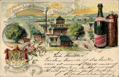 Litho Groß Karben Wetteraukreis, Selzerbrunnen, 400jh Linde, Mineralwasser