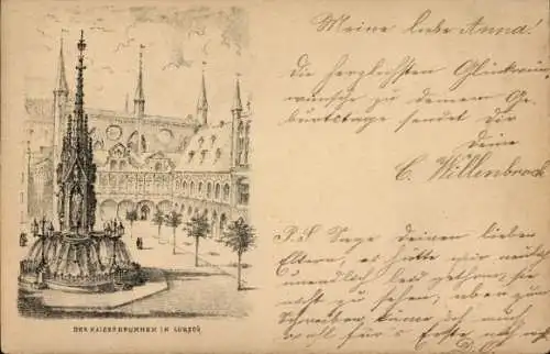 Vorläufer Litho Lübeck in Schleswig Holstein, Kaiserbrunnen, 1887