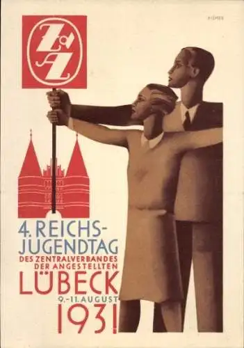 Künstler Ak Riemer, Lübeck, 4. Reichsjugendtag 1931, Zentralverband der Angestellten
