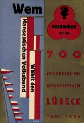 Künstler Ak Lübeck, 700 Jahrfeier der Reichsfreiheit 1926, Hanseatischer Volksbund