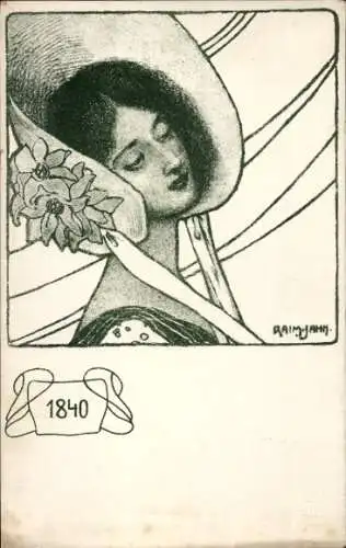 Jugendstil Künstler Ak Jahn, Raim., Portrait einer Dame mit Hut aus dem Jahr 1840