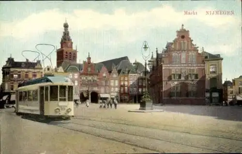Ak Nijmegen Gelderland Niederlande, Markt, Straßenbahn Linie 4