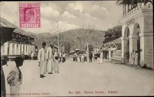 Ak Kandy Sri Lanka Ceylon, Straßenpartie, Passanten