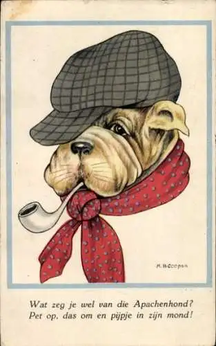 Künstler Ak Cooper, M. B., Rauchender Hund, Mütze, Pfeife