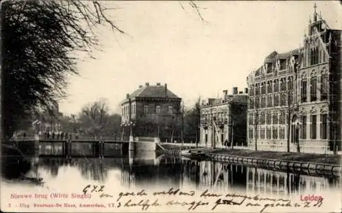 Ak Leiden Südholland Niederlande, Nieuwe Brug, Witte Singel