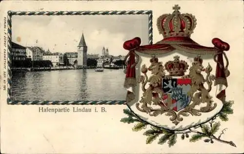 Präge Wappen Ak Lindau am Bodensee Schwaben, Hafen