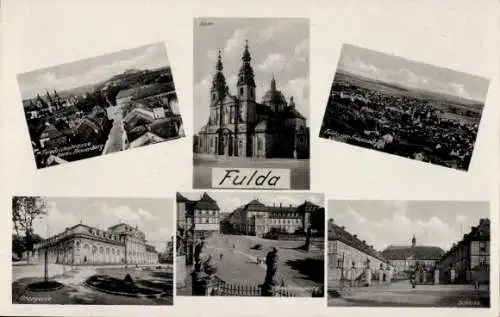Ak Fulda in Hessen, Dom, Blick vom Frauenberg, Bonifatiusplatz, Schloss, Orangerie