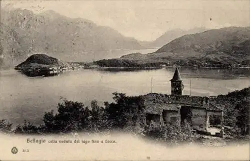 Ak Bellagio Lago di Como Lombardia, Colla veduta del lago fino a Lecco