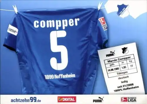 Autogramm Fußball, Marvin Compper, TSG 1899 Hoffenheim