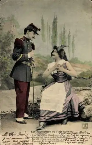 Ak Französischer Soldat und Elsässerin in Tracht