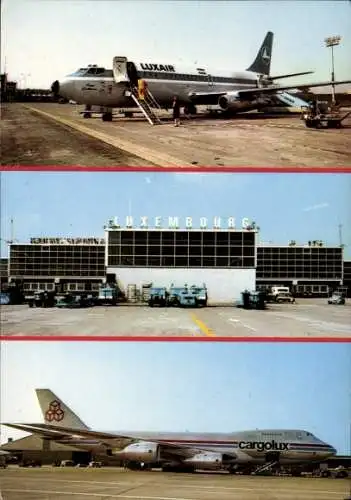 Ak Luxemburg Aeroport, Flughafengebäude, Passagierflugzeug Luxair, Frachtflugzeug Cargolux