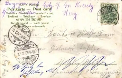 Präge Litho Schwalbe mit Brief im Schnabel, Maiglöckchen, Kitsch