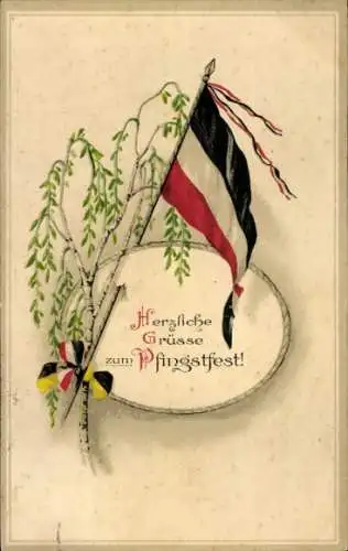 Ak Glückwunsch Pfingsten, Schwarz-weiß-rote Fahne, Birkenast, I. WK