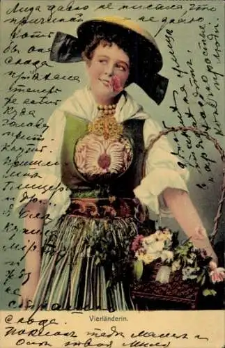 Litho Vierländerin, Frau in Volkstracht, Blumenkorb