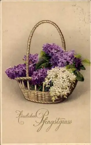 Ak Glückwunsch Pfingsten, Blumenkorb