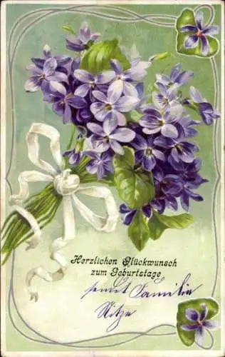 Präge Ak Glückwunsch Geburtstag, Blumenstrauß, Veilchen