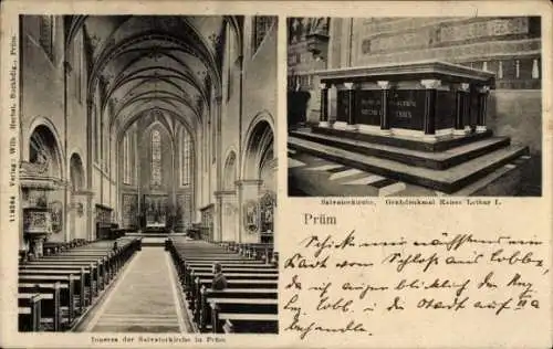 Ak Prüm in der Eifel, Salvatorkirche, Inneres, Grabdenkmal Kaiser Lothar I.