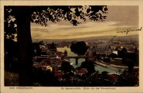 Ak Bad Kreuznach in Rheinland Pfalz, Sankt Marienwörth, Blick von der Kauzenburg