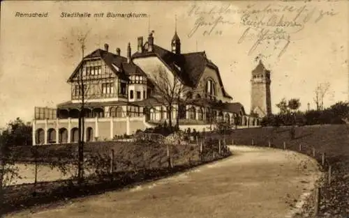 Ak Remscheid im Bergischen Land, Stadthalle, Bismarckturm