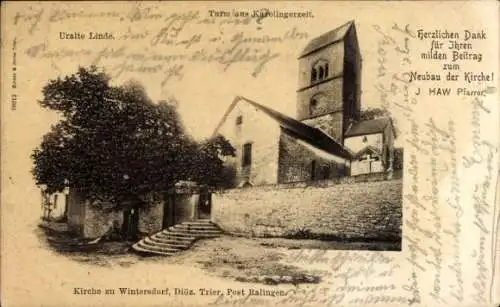 Ak Ralingen Rheinland Pfalz, Wintersdorf, Kirche, Turm, Karolingerzeit