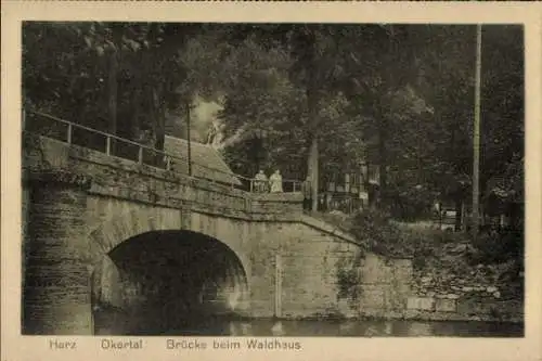 Ak Oker Goslar am Harz, Okertal, Brücke beim Waldhaus