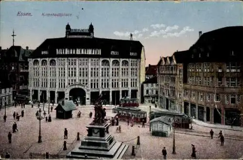 Ak Essen im Ruhrgebiet, Kopstadtplatz, Denkmal, Straßenbahnen