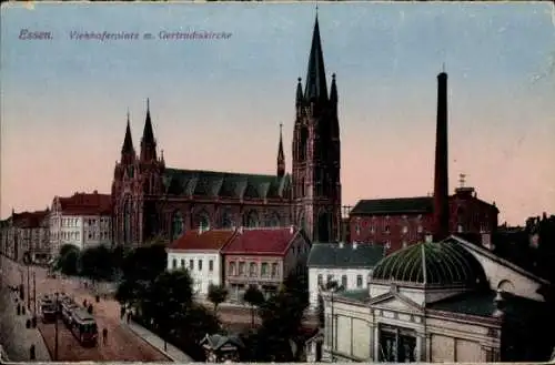 Ak Essen im Ruhrgebiet, Viehoferplatz, Getrudiskirche