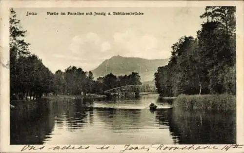 Ak Jena in Thüringen, Paradies, Jenzig, Schlitzenbrücke