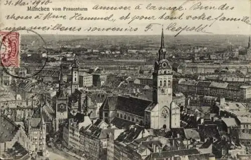 Ak München, Totalansicht, Blick vom Frauenturm, Kirche