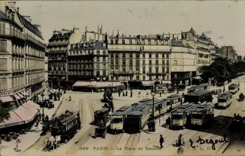 Ak Paris VI, Place de Rennes, Straßenbahn