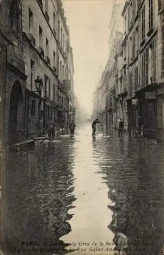 Ak Paris VI, Rue Saint-André des Arts, Die große Seineflut, Januar 1910