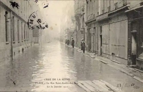 Ak Paris VI, Rue Saint-André des Arts, Die große Seineflut am 30. Januar 1910