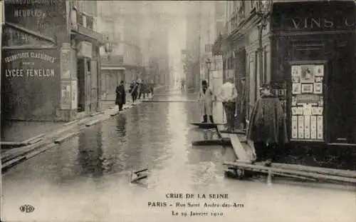 Ak Paris VI, Rue Saint-André des Arts, Die große Seineflut am 29. Januar 1910