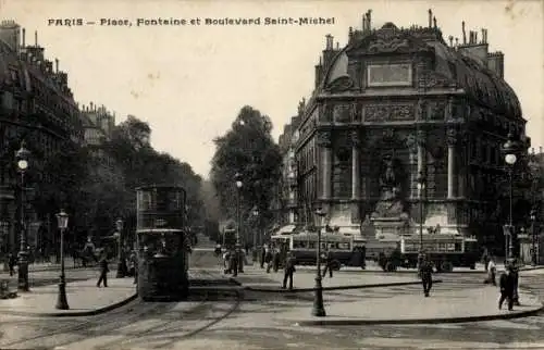 Ak Paris VI, Place, Fontaine, Boulevard Saint-Michel