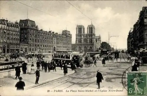 Ak Paris VI, Place Saint Michel, Kirche Notre Dame