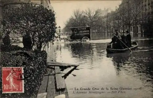 Ak Paris VIIIe Élysée, Avenue Montaigne, Große Seineflut, Januar 1910