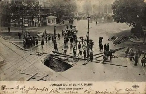 Ak Paris, Der Sturm vom 15. Juni 1914, Place Saint Augustin, zerstörte Straße