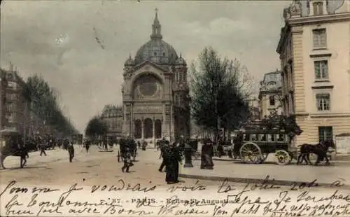 Ak Paris VIIIe Élysée, Saint-Augustin-Kirche, Kutsche
