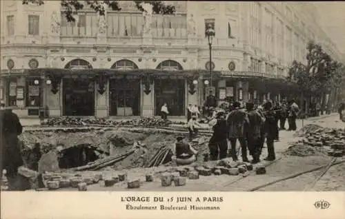 Ak Paris VIII, Der Sturm vom 15. Juni, Erdrutsch Boulevard Haussmann