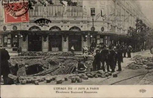 Ak Paris VIII, Der Sturm vom 15. Juni, Erdrutsch Boulevard Haussmann