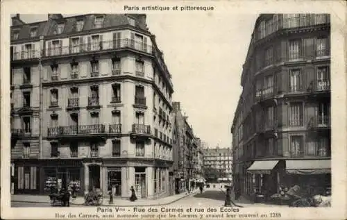 Ak Paris V, Rue des Carmes, Rue des Ecoles