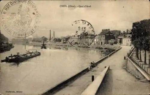 Ak Creil Oise, Quai d'Aval