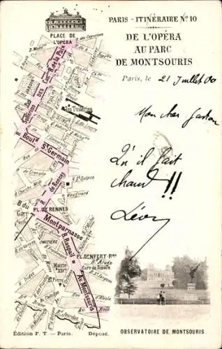 Stadtplan Ak Paris XIV, Parc Montsouris, Observatoire