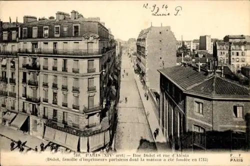 Ak Observatorium Paris XIV, Rue Didot und Rue d’Alesia