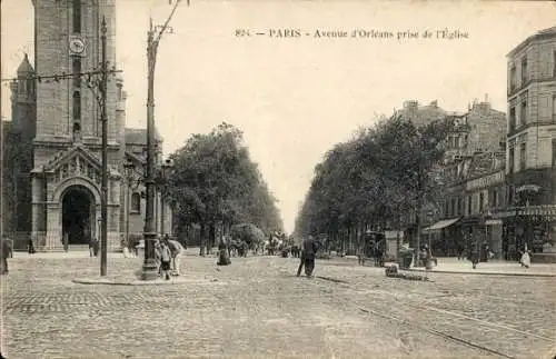 Ak Paris XIV Observatorium, Avenue d'Orleans und Kirche Saint Pierre de Montrouge