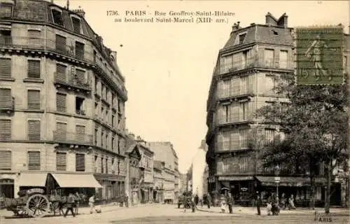 Ak Paris XIII., Rue Geoffroy Saint Hilaire bis Boulevard Saint Marcel, Kutsche A. Bigey