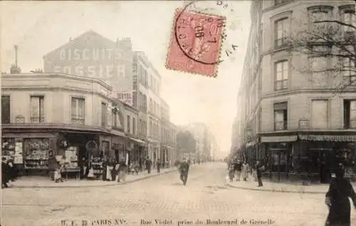 Ak Paris XV, Rue Violet, Boulevard Grenelle, Geschäfte, Bar, Hotel