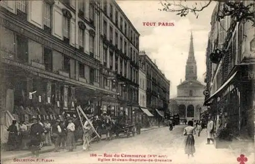 Ak Paris XV Vaugirard, Rue du Commerce, Egilse St-Jean-Baptiste de Greneele