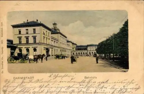 Ak Darmstadt in Hessen, Bahnhöfe, Pferdegespann