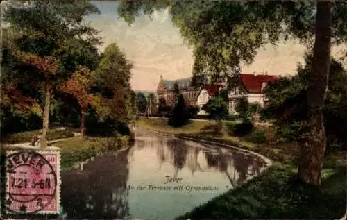 Ak Jever in Oldenburg Friesland, an der Terrasse mit Gymnasium